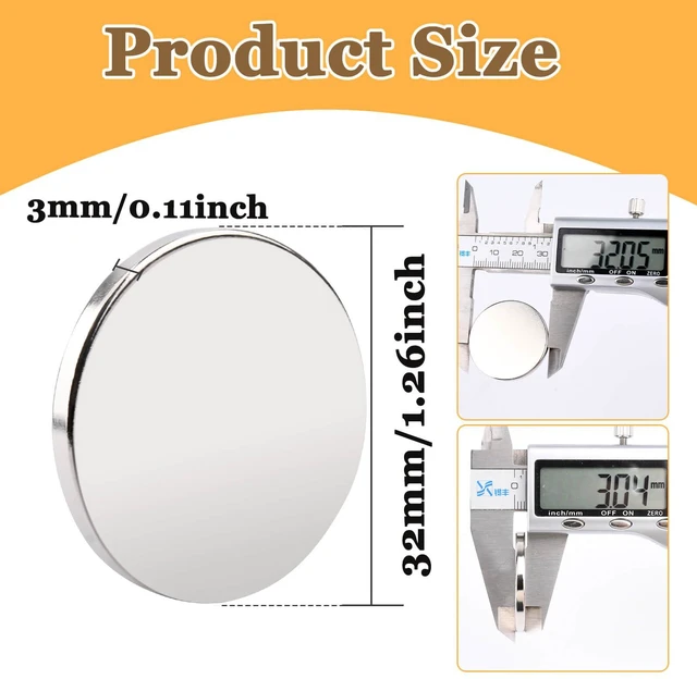 Alt view image 2 of 7 - Super Strong Neodymium Disc Magnets, Rare Earth Magnets Heavy Duty with Double-Sided Adhesive, Round Neodymium Magnets Strong for Fridge, 1.26 inch x 1/8 inch, Pack of 12