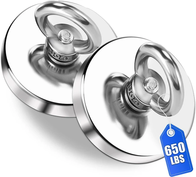 Main image of Fishing Magnets with Countersunk Hole 2.95 inch 650LBS Pulling Force 2 Pack Strong Lifting Magnet Neodymium Rare Earth Eyebolt for Retrieving in River and Magneticc