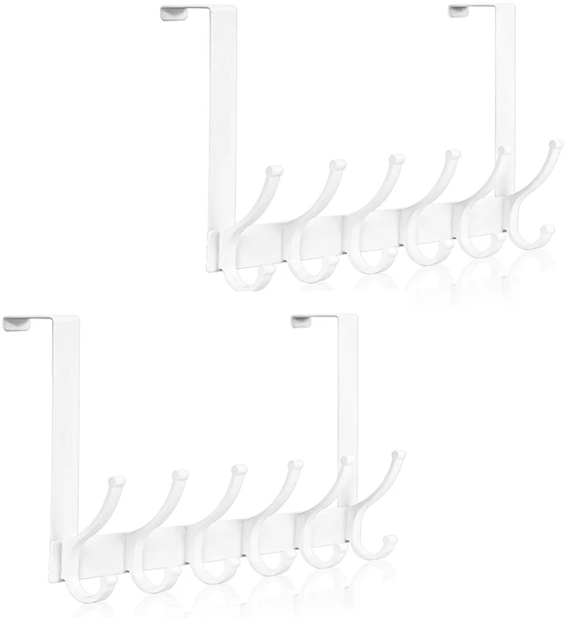 Main image of Door Hooks for Hanging, Over The Door Towel Racks for Bathroom, Coat Rack Door Towel Hanger Towel Hooks (2Pack, White, Fit 1-3/4" Doors)