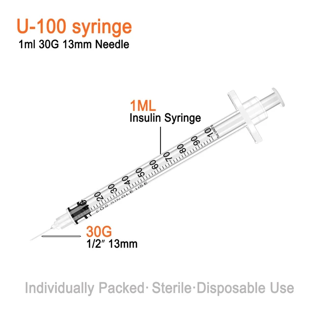 Alt view image 2 of 6 - 1ml 30G Syringe with 13mm Needle, Disposable Individually Wrapped, Pack of 100