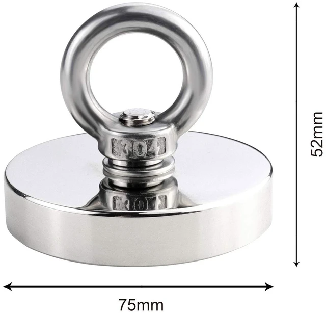 Alt view image 2 of 7 - Fishing Magnets with Countersunk Hole 2.95 inch 650LBS Pulling Force 2 Pack Strong Lifting Magnet Neodymium Rare Earth Eyebolt for Retrieving in River and Magneticc