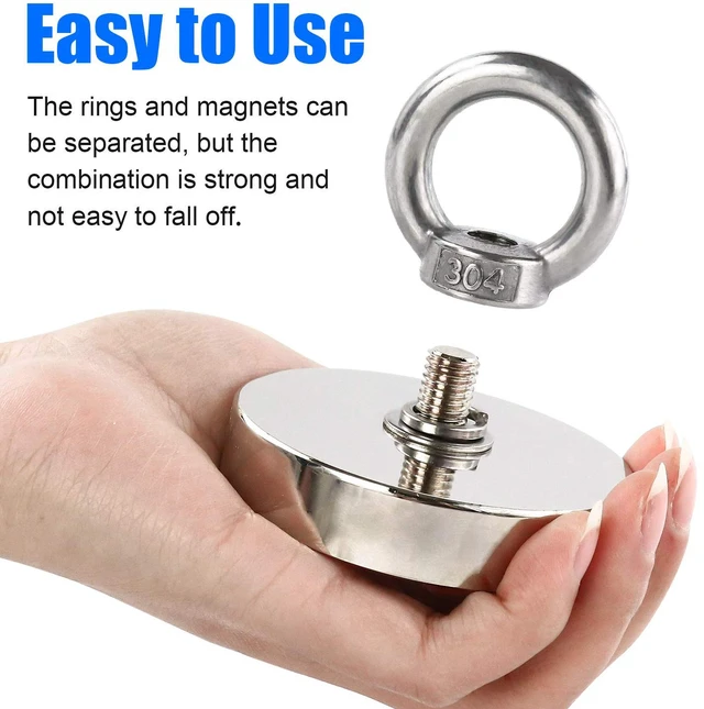 Alt view image 4 of 7 - Fishing Magnets with Countersunk Hole 2.95 inch 650LBS Pulling Force 2 Pack Strong Lifting Magnet Neodymium Rare Earth Eyebolt for Retrieving in River and Magneticc