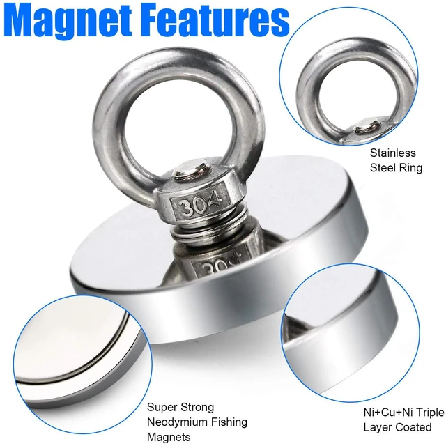 Alt view image 3 of 7 - Fishing Magnets with Countersunk Hole 2.95 inch 650LBS Pulling Force 2 Pack Strong Lifting Magnet Neodymium Rare Earth Eyebolt for Retrieving in River and Magneticc