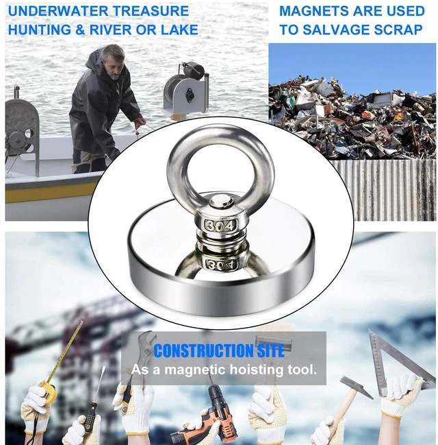 Alt view image 5 of 7 - Fishing Magnets with Countersunk Hole 2.95 inch 650LBS Pulling Force 2 Pack Strong Lifting Magnet Neodymium Rare Earth Eyebolt for Retrieving in River and Magneticc