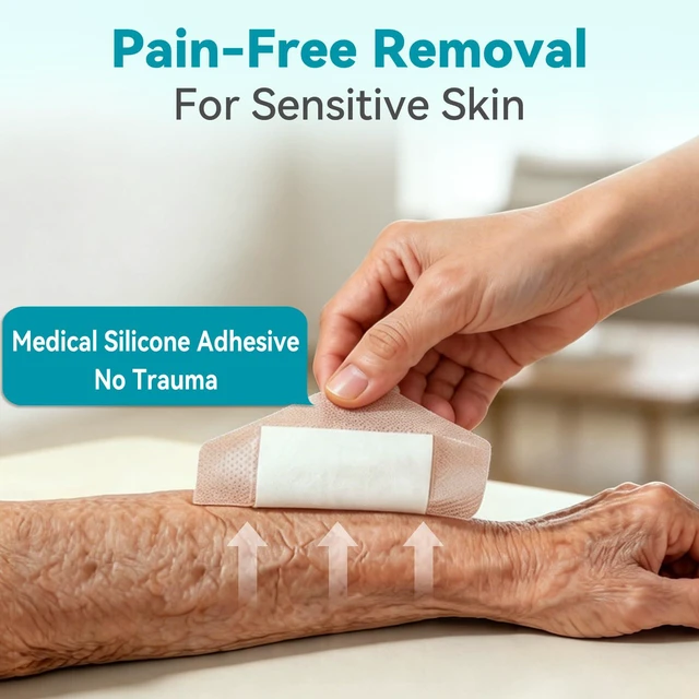 Alt view image 4 of 7 - Silicone Foam Dressing Adhesive Gentle Border 3" x 3" in silicone border, waterproof adhesive foam, first aid wound care, breathable absorbent pad, 10 pack