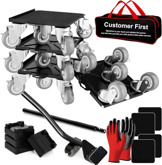 Main image of Furniture Movers with 5 Wheels, Heavy Duty Furniture Dolly 1500 LBS Heavy Duty, 5-Wheel Stability, Carbon Steel Frame, Locking Brakes, Anti-Slip Protection, One-Person Moving