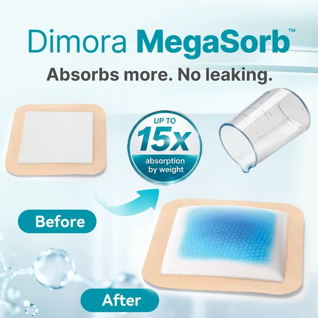 Alt view image 5 of 7 - Silicone Foam Dressing with Border Adhesive 4"x4"10 Pack Megasorb 5-Layer No Leaking Waterproof Gentle Border for Wound Care Breathable Banage Pads