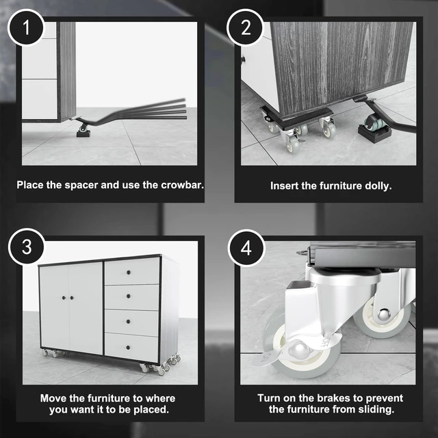 Alt view image 7 of 7 - Furniture Movers with 5 Wheels, Heavy Duty Furniture Dolly 1500 LBS Heavy Duty, 5-Wheel Stability, Carbon Steel Frame, Locking Brakes, Anti-Slip Protection, One-Person Moving