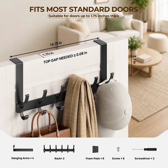 Alt view image 2 of 7 - Over The Door Hooks, Door Hanger Hooks for Hanging, Over The Door Towel Racks for Bathroom, Coat Rack Door Towel Hanger Towel Hooks (2Pack, Black)