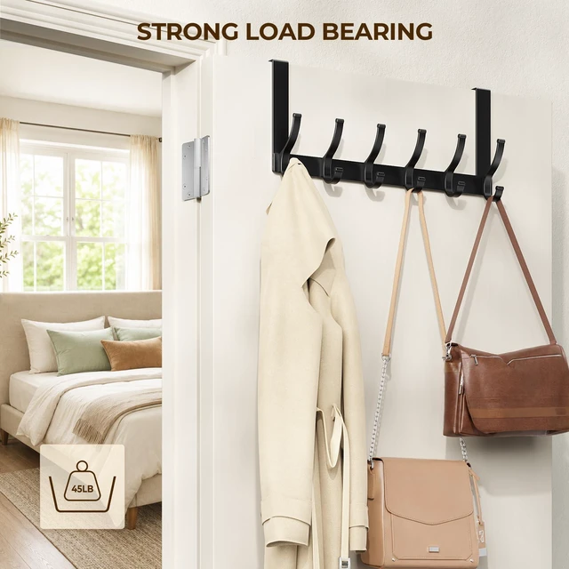 Alt view image 3 of 7 - Over The Door Hooks, Door Hanger Hooks for Hanging, Over The Door Towel Racks for Bathroom, Coat Rack Door Towel Hanger Towel Hooks (2Pack, Black)