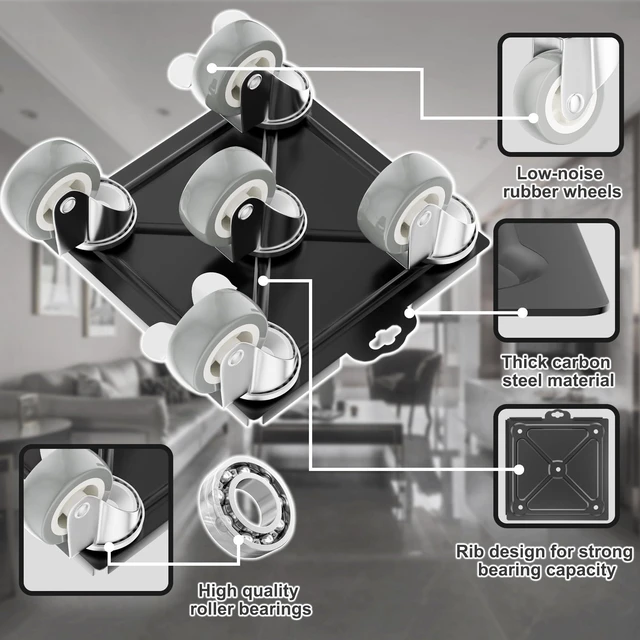 Alt view image 5 of 7 - Furniture Movers with 5 Wheels, Heavy Duty Furniture Dolly 1500 LBS Heavy Duty, 5-Wheel Stability, Carbon Steel Frame, Locking Brakes, Anti-Slip Protection, One-Person Moving