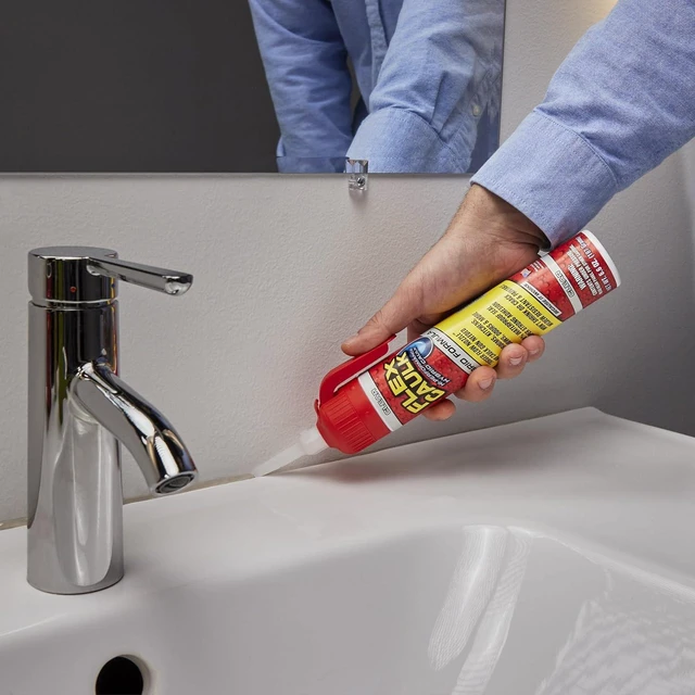 Alt view image 4 of 7 - Caulk Hybrid Polymer Waterproof Sealant, White, 9 oz, 1-Pack No caulk gun needed, trigger flow nozzle, paintable, won't shrink or crack, seals wet or dry, bath, kitchen, sink, window, RV