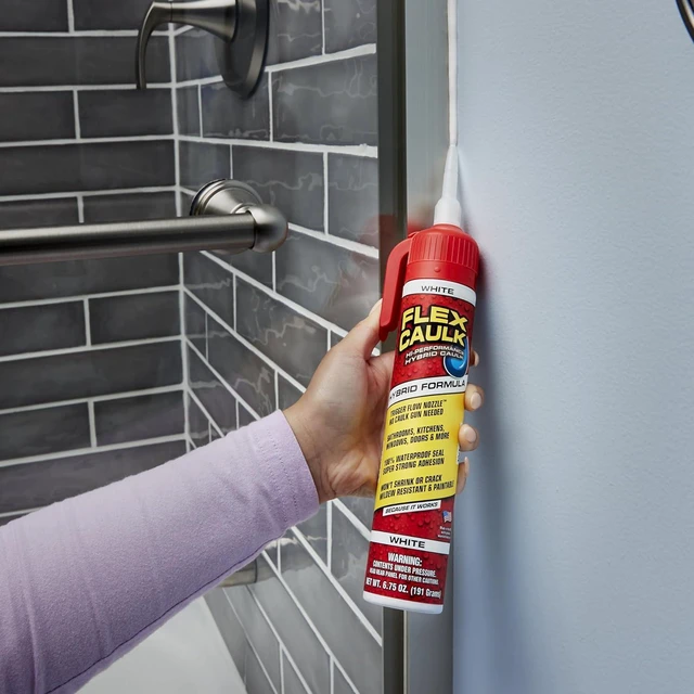 Alt view image 7 of 7 - Caulk Hybrid Polymer Waterproof Sealant, White, 9 oz, 1-Pack No caulk gun needed, trigger flow nozzle, paintable, won't shrink or crack, seals wet or dry, bath, kitchen, sink, window, RV