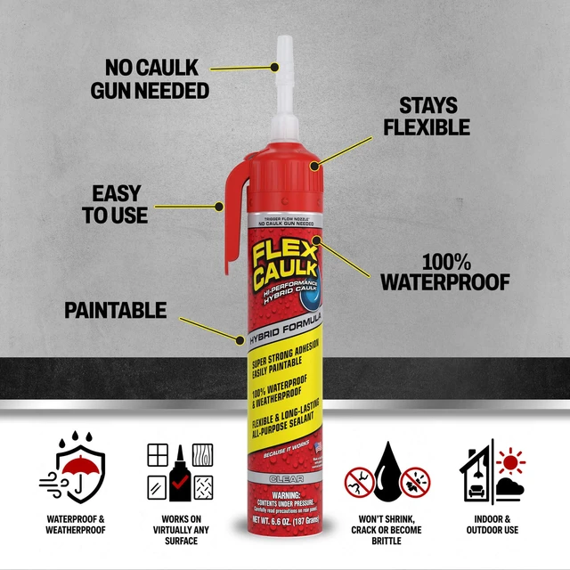 Alt view image 2 of 7 - Caulk Hybrid Polymer Waterproof Sealant, Clear, 6.6 oz, 2-Pack No caulk gun needed, trigger flow nozzle, paintable, won't shrink or crack, seals wet or dry, bath, kitchen, sink, window, RV