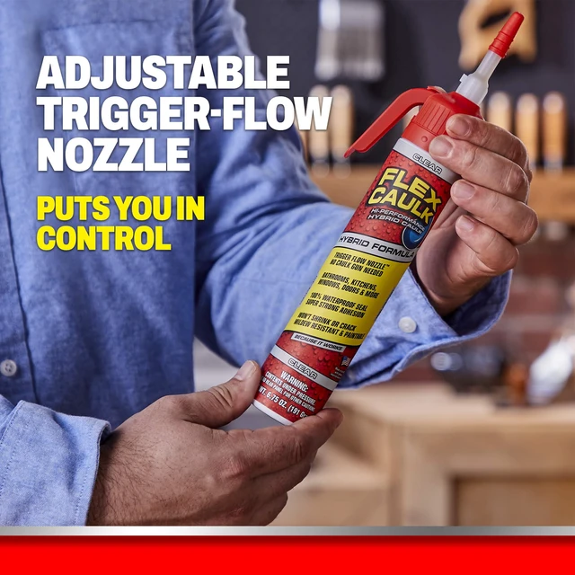 Alt view image 3 of 7 - Caulk Hybrid Polymer Waterproof Sealant, Clear, 6.6 oz, 2-Pack No caulk gun needed, trigger flow nozzle, paintable, won't shrink or crack, seals wet or dry, bath, kitchen, sink, window, RV