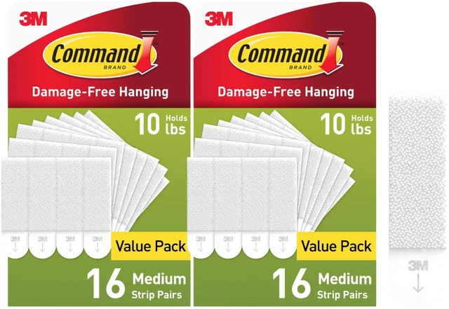 Main image of 10 lb Medium Picture Hanging Strips, Damage-Free Picture Hangers, No Tools Wall Hanging for Home Decor, White Adhesive, 32 Pairs