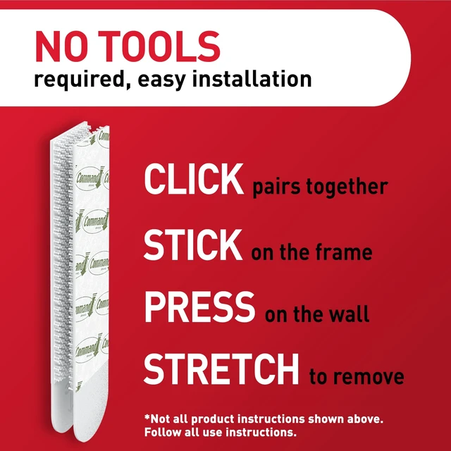 Alt view image 6 of 7 - 10 lb Medium Picture Hanging Strips, Damage-Free Picture Hangers, No Tools Wall Hanging for Home Decor, White Adhesive, 32 Pairs