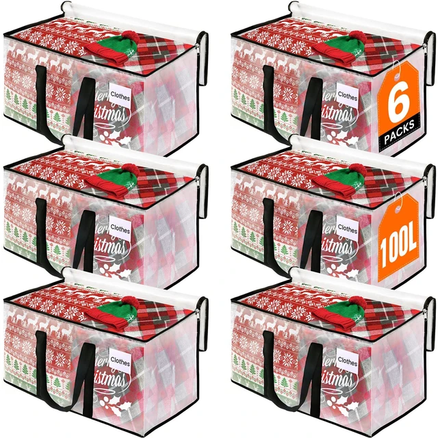 Main image of Moving Bags, Heavy Duty Large Storage Bags, 100L, 6 Pack, Clear Water-Resistant Packing Bags with Reinforced Handles & Dual Zippers, Foldable Storage Totes for Dorm Move & Home Organization