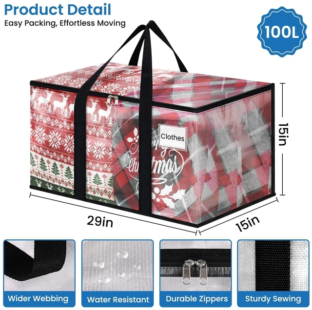 Alt view image 2 of 6 - Moving Bags, Heavy Duty Large Storage Bags, 100L, 10 Pack, Clear Packing Bags with Handles & Zippers, Storage Totes for college dorm move & Home Organization, Alternative to Moving Box