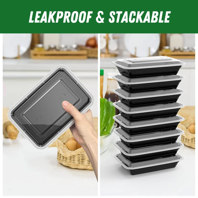 Alt view image 4 of 7 - 50 Pack (100-Piece) 28 oz Meal Prep Containers Reusable with Lids Sturdy Leakproof & Food Safe, Microwave, Freezer, Dishwasher Safe Prep Containers, To Go Take Out Plastic Food Storage