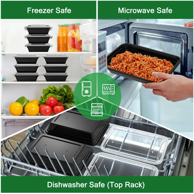 Alt view image 5 of 7 - 50 Pack (100-Piece) 28 oz Meal Prep Containers Reusable with Lids Sturdy Leakproof & Food Safe, Microwave, Freezer, Dishwasher Safe Prep Containers, To Go Take Out Plastic Food Storage