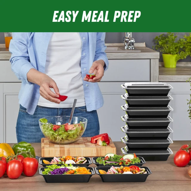 Alt view image 6 of 7 - 50 Pack (100-Piece) 28 oz Meal Prep Containers Reusable with Lids Sturdy Leakproof & Food Safe, Microwave, Freezer, Dishwasher Safe Prep Containers, To Go Take Out Plastic Food Storage