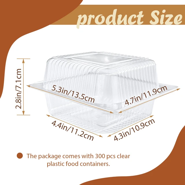Alt view image 2 of 7 - 300 Pcs Clear Plastic Take out Containers,Square Hinged Takeout Tray,Disposable Fancy Clamshell Food Boxes with Lids for Cakes,Dessert,Salads,Sandwiches,Cookies,Pasta,5.3x4.7x2.8 Inch