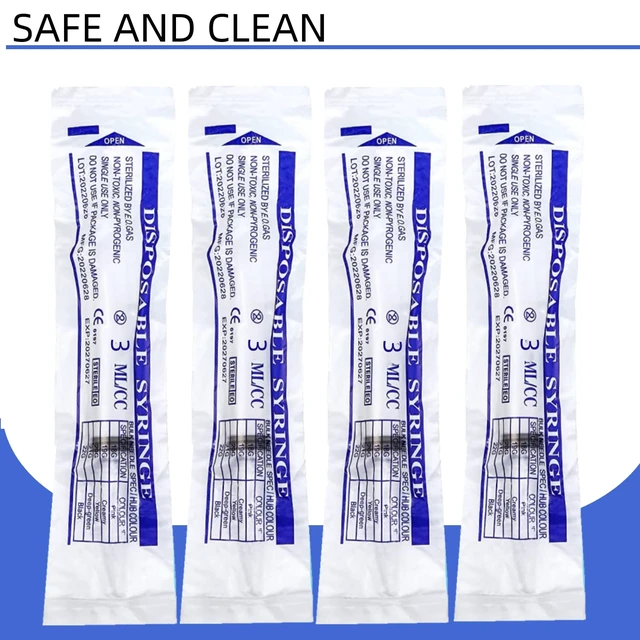 Alt view image 5 of 7 - 100 Pack Disposable 3ml/cc Lab Syringes with 23Ga 1 Inch Needle Luer Lock, Individually Sealed Packed