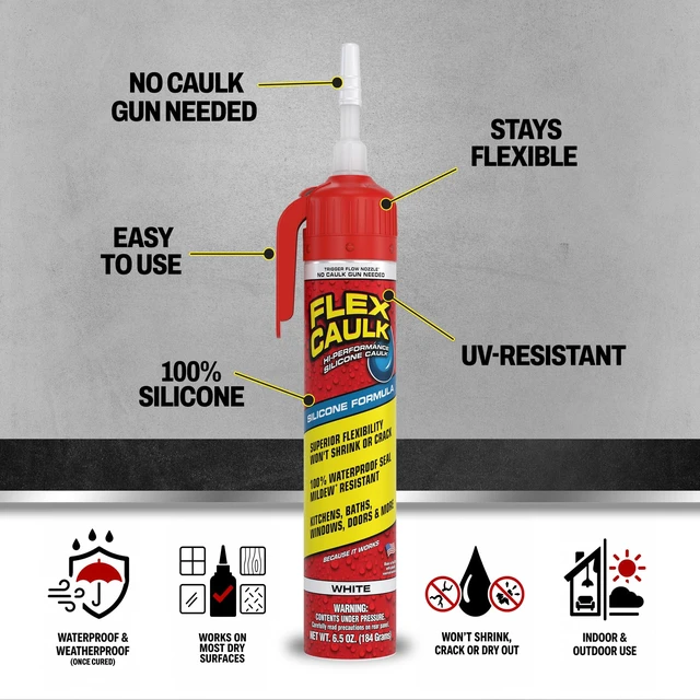Alt view image 2 of 7 - Caulk Silicone Waterproof Sealant, White, 6.5 oz, 1-Pack 100% silicone, no caulk gun needed, trigger flow nozzle, UV resistant, tile, glass, marble, porcelain, bath, kitchen, sink