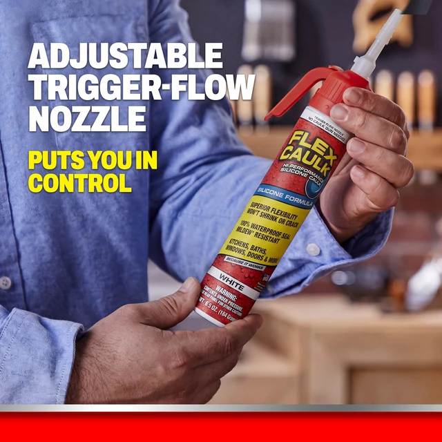 Alt view image 3 of 7 - Caulk Silicone Waterproof Sealant, White, 6.5 oz, 1-Pack 100% silicone, no caulk gun needed, trigger flow nozzle, UV resistant, tile, glass, marble, porcelain, bath, kitchen, sink