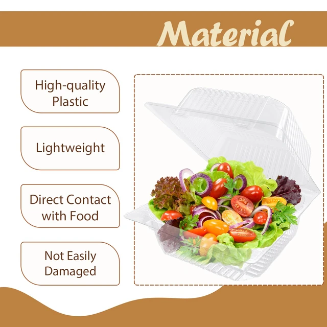 Alt view image 3 of 7 - 300 Pcs Clear Plastic Take out Containers,Square Hinged Takeout Tray,Disposable Fancy Clamshell Food Boxes with Lids for Cakes,Dessert,Salads,Sandwiches,Cookies,Pasta,5.3x4.7x2.8 Inch