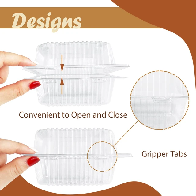 Alt view image 4 of 7 - 300 Pcs Clear Plastic Take out Containers,Square Hinged Takeout Tray,Disposable Fancy Clamshell Food Boxes with Lids for Cakes,Dessert,Salads,Sandwiches,Cookies,Pasta,5.3x4.7x2.8 Inch