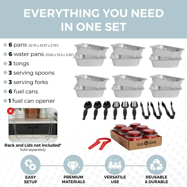 Alt view image 2 of 7 - 6 Pack Refill Kit - Disposable Chafing Dish Buffet Set, Welded Body Food Warmers for Parties, Fuel Cans, Half Size Pans, Warming Trays
