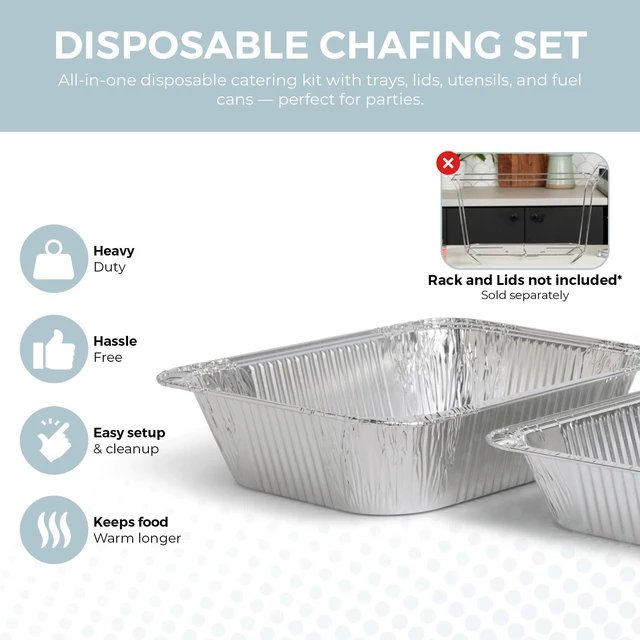 Alt view image 3 of 7 - 6 Pack Refill Kit - Disposable Chafing Dish Buffet Set, Welded Body Food Warmers for Parties, Fuel Cans, Half Size Pans, Warming Trays
