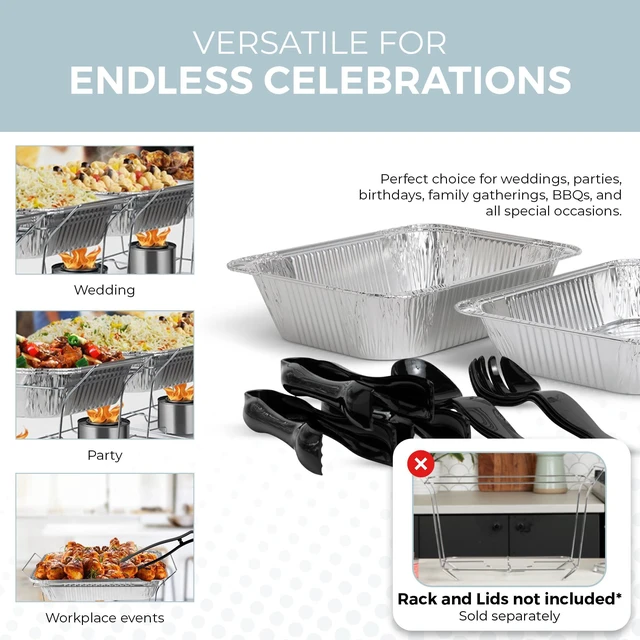 Alt view image 5 of 7 - 6 Pack Refill Kit - Disposable Chafing Dish Buffet Set, Welded Body Food Warmers for Parties, Fuel Cans, Half Size Pans, Warming Trays