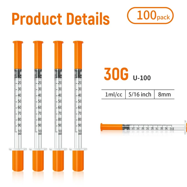 Alt view image 5 of 7 - Jeringas con agujas para inyectar, 30G 1ml/cc 5/16" (8mm) jeringas, Pack of 100