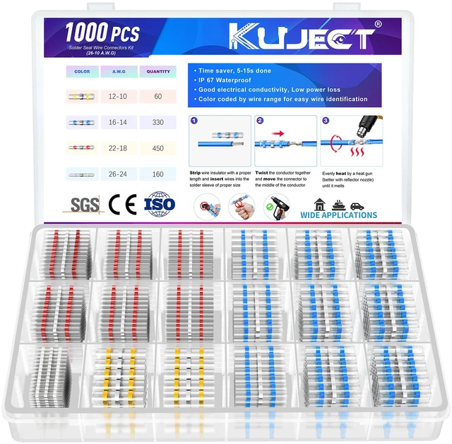 Main image of Heat Shrink Solder Seal Wire Connectors Kit 1000PCS 26-10 AWG Waterproof Electrical Connectors for Marine, Automotive, Truck Repair, Solderless Wiring Splice Connectors