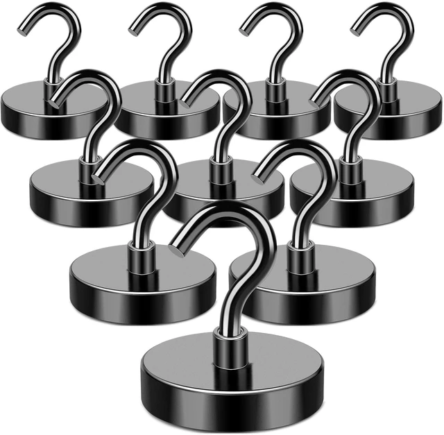Main image of Black Magnetic Hooks Heavy Duty 170LB+ Strong Neodymium Magnets Magnetic Hooks with Epoxy Coating for Hanging, Magnets with Hook for Cruise Home Workplace 10 Pack