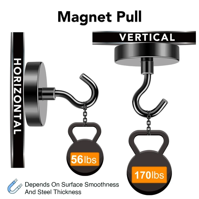 Alt view image 3 of 7 - Black Magnetic Hooks Heavy Duty 170LB+ Strong Neodymium Magnets Magnetic Hooks with Epoxy Coating for Hanging, Magnets with Hook for Cruise Home Workplace 10 Pack