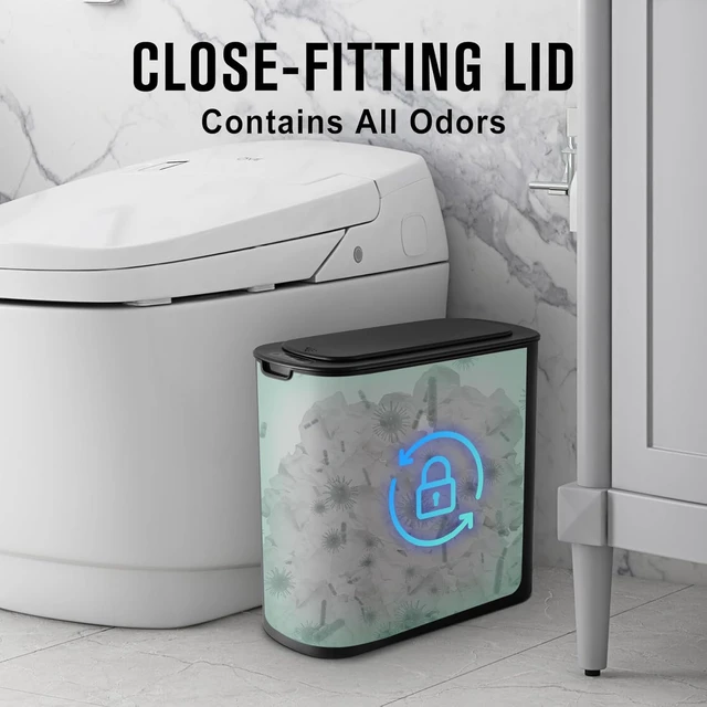 Alt view image 4 of 7 - Automatic Small Bathroom Trash Can with Lid, 2.6 Gallon, Black Motion Sensor, Plastic, Touchless, Odor Control, Smart Garbage Can, Battery Operated, Manual Button, for Office/RV/Bedroom
