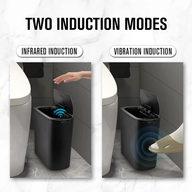 Alt view image 5 of 7 - Automatic Small Bathroom Trash Can with Lid, 2.6 Gallon, Black Motion Sensor, Plastic, Touchless, Odor Control, Smart Garbage Can, Battery Operated, Manual Button, for Office/RV/Bedroom