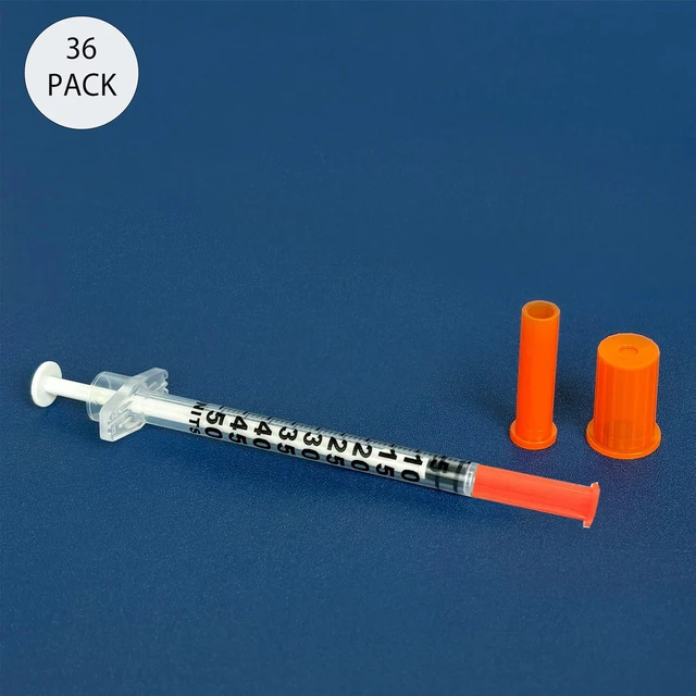 Alt view image 3 of 7 - U-100 0.5cc/ml Syringes 31G 5/16 inch(8mm) needles Individual Pack of 36