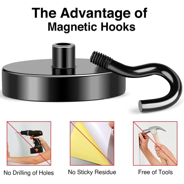 Alt view image 5 of 7 - Black Magnetic Hooks Heavy Duty 170LB+ Strong Neodymium Magnets Magnetic Hooks with Epoxy Coating for Hanging, Magnets with Hook for Cruise Home Workplace 10 Pack