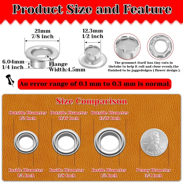Alt view image 2 of 7 - 643Pcs Grommet Tool Kit 1/2 Inch(Inside Hole Size) Eyelet Kit with 320Pcs Eyelets Grommets, 320Pcs Washers, and Grommet Eyelet Pliers for Leather/Belt/Shoes/Crafts