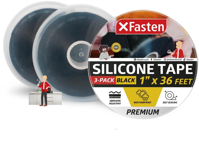 Main image of Self Fusing Silicone Tape Waterproof Black 1" x 36 Feet (3-Pack 108ft), Self Amalgamating Tape, Silicone Rubber for Plumbing, Sealing Pipes, Hose Repair, Outdoor Coax and Electrical Cables