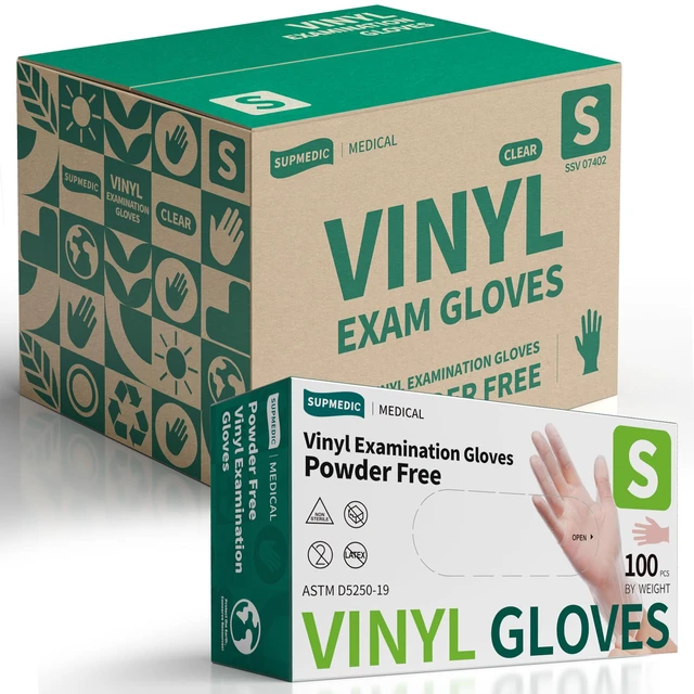 Main image of Vinyl Medical Exam Gloves, Latex & Powder-Free Disposable, Clear VINYL+ Powder-Free Latex-Free Medical Grade Cooking Cleaning Food Prep Examination Clear 100 & 1000 Ct
