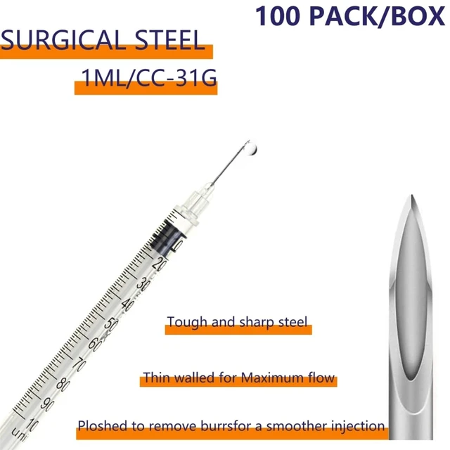 Alt view image 3 of 5 - 100 Pack 1ml/cc 31Ga Lab Supplies, Individually Package