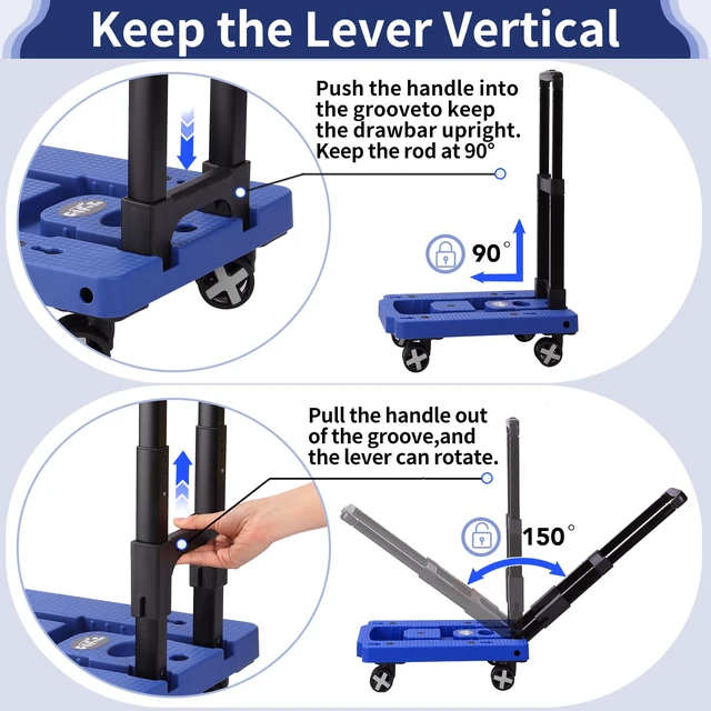 Alt view image 3 of 5 - Foldable Hand Truck, Lightweight Luggage Cart for Airport Car Seat Compact Folding dolly with Rotating swivel wheel,storage size12×15.7×4.1",300lbs Load,Upright Lock Handle with 3bungee cords