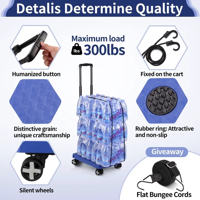 Alt view image 4 of 5 - Foldable Hand Truck, Lightweight Luggage Cart for Airport Car Seat Compact Folding dolly with Rotating swivel wheel,storage size12×15.7×4.1",300lbs Load,Upright Lock Handle with 3bungee cords