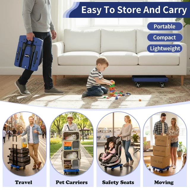Alt view image 5 of 5 - Foldable Hand Truck, Lightweight Luggage Cart for Airport Car Seat Compact Folding dolly with Rotating swivel wheel,storage size12×15.7×4.1",300lbs Load,Upright Lock Handle with 3bungee cords